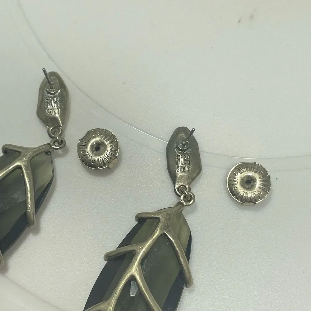 Robert Lee Morris RLM Soho Smoky Green Glass Drop Stud Earrings Statement Rare